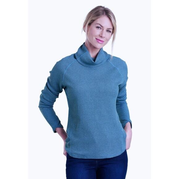 Kuhl Petra Turtleneck Top Blue Small Waffle Knit - Picture 1 of 13